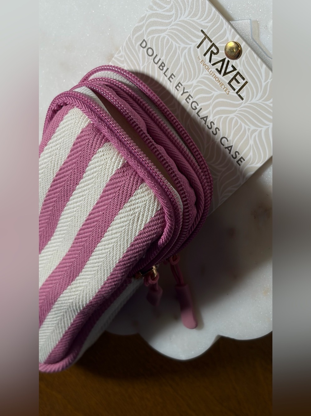 TRAVEL Double Eyeglass Case - Pink & Cream Stripes - Picture 9 of 11